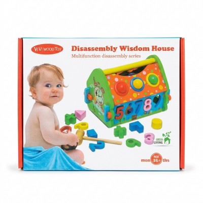 Casuta lemn copii Montessori multifunctionala sortator cifre forme cu ciocan 3+ ani Adison
